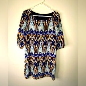 Blue Rain Fancy Work Midi Dress Black and Blue Size Large Work Office Lagenlook